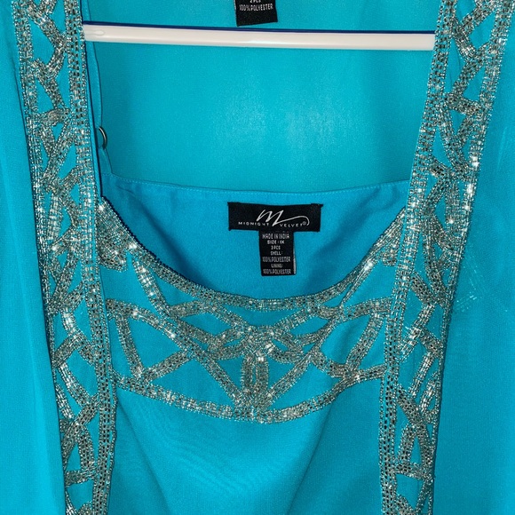 Turquoise/aqua formal 3 pc set, with silver geometric beading design, NWT, Sz 1X - Picture 4 of 16